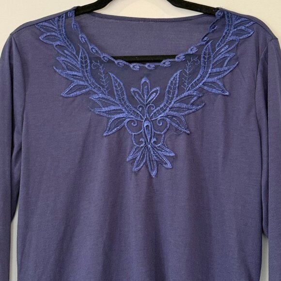 Embellished Navy Asymmetrical Tunic Lace Long Sleeves Size Large - Picture 4 of 5